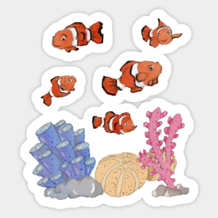 A coral reef with clown fish Sticker